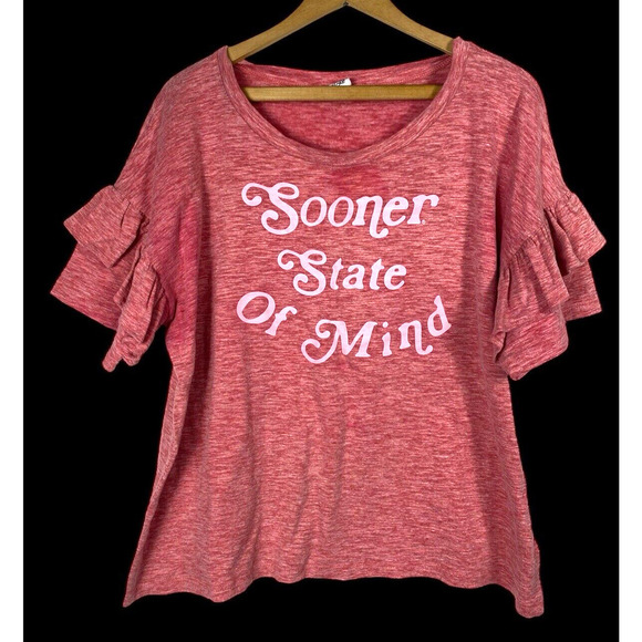 OU Shirt Womens Size XL Ruffle Sleeves Sooners State of Mind Game Day Oklahoma - Picture 1 of 8